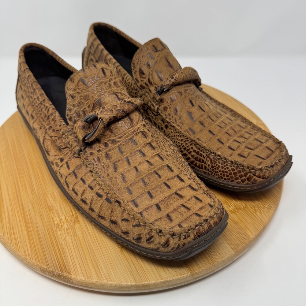 Donald J Pliner Loafers Mens 11 Brown Crocodile Embossed Bit ELEO I08 Italian